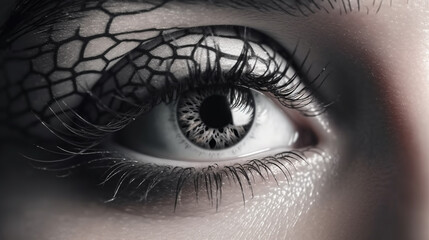 Beautiful female eye with make-up close-up. Macro,generative ai