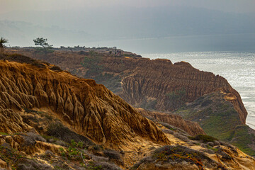 La Jolla, CA, USA - November 18, 2021:  Views of cliffs, beach and ocean at Torrey Pines State Park.