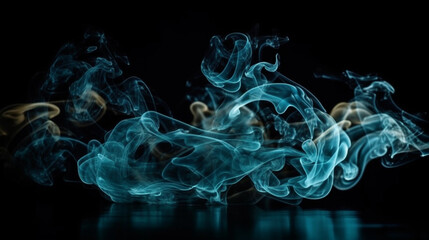 Cloud of blue and green smoke on a black isolated background. Background from the smoke of vape.generative ai