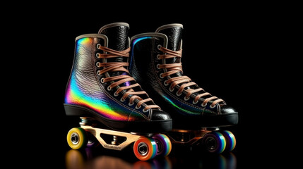 Freestyle inline skates on a black background with reflection.generative ai