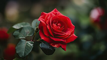 A beautiful red rose in the garden. Generative AI 