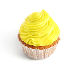 Tasty cupcake on white background