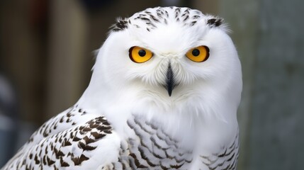 Obraz premium A snowy owl with big yellow eyes. Generative AI 