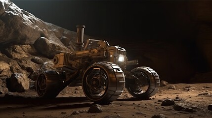 A space exploration concept with a rover on a rocky terrain. Generative AI 