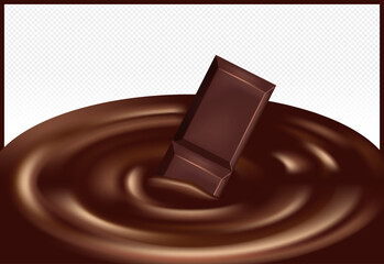 Vector Chocolate Candy Bar in Hot Liquid Chocolate