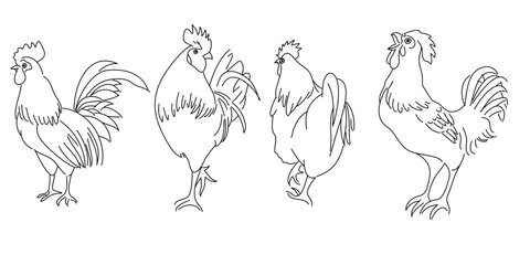 Set of cute chicken hen doodle. Hand drawn illustration on white background.