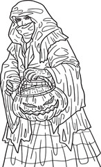 Halloween Hooded Traveler Isolated Coloring Page  Generative AI