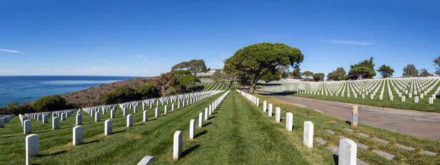 Point Loma, CA, USA - November 26, 2021:  Views of Ft. Rosecrans national veterans cemetary. © bullsiphoto