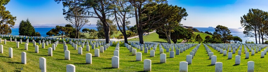 Point Loma, CA, USA - November 26, 2021:  Views of Ft. Rosecrans national veterans cemetary.