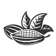 Cocoa pod isolated on white background. Logo template. Cacao beans. Vector illustration