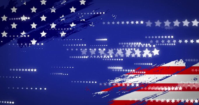 Animation of stars over flag of usa on blue background