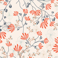 Spring flower blossom seamless pattern design, flower and leaf pattern background