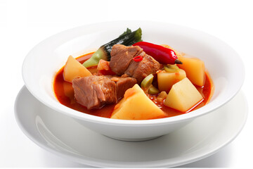 Gamjatang, spicy pork bone soup with potatoes and vegetables, AI generative