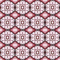 Charming vector pattern with red and white flowers in peppermint motif, perfect for tea towels, bedding.
