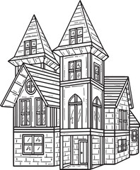 Halloween Haunted House Isolated Coloring Page  Generative AI