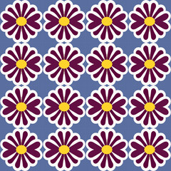 Fototapeta na wymiar Vibrant and elegant red, yellow, and blue laurel-inspired floral seamless pattern with geometric motifs.
