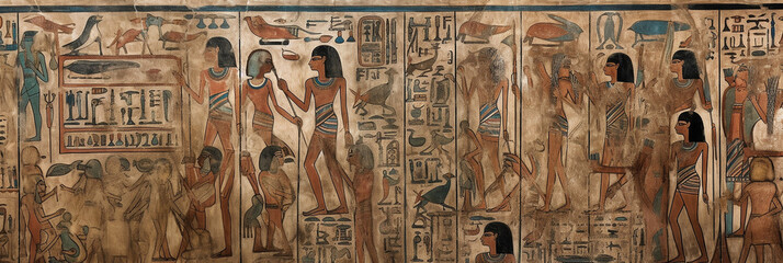 old historical egyptian painting with egyptian hieroglyphs, generative AI
