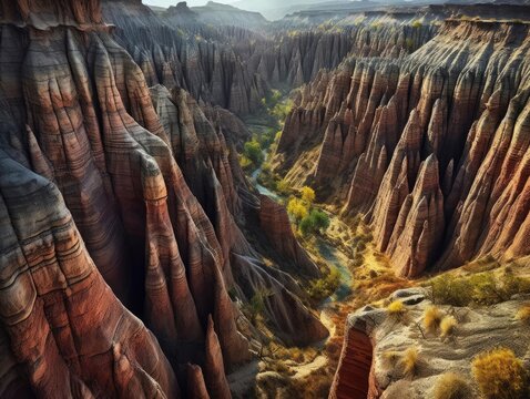 A breathtaking view of a vast majestic canyon with intricate rock formations and vivid colors no tex