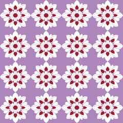 Bold and stylish repeating pattern in red, white, and purple features geometric checkerboard design.