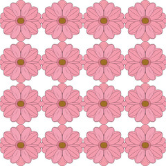 Modern repeating pattern with pastel flowery bouquet motif in shades of pink and white on dark background.