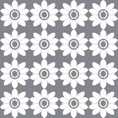 Serene and pop floral vector image with white flowers on gray background for repeat print and peaceful.
