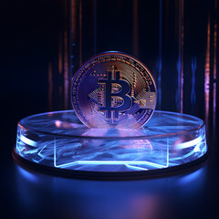 The Future of Currency: Futuristic Hologram of Bitcoin. Created with Generative AI.