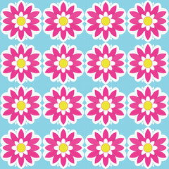Fototapeta na wymiar Pastel pink and yellow floral pattern with neon pop art motifs and symmetrical and chaotic design that would.