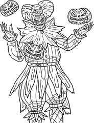 Fototapeta na wymiar Halloween Clown Isolated Coloring Page for Adults Generative AI
