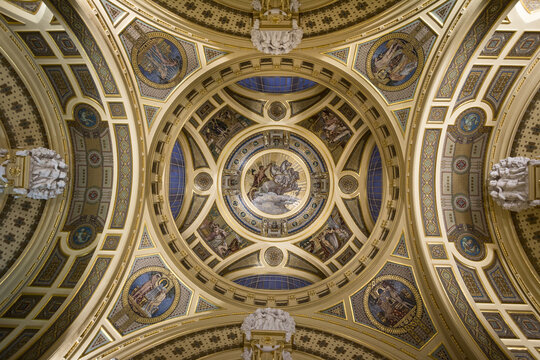 Decorative ceiling in the entrance of Szechenyi Baths in Budapest Hungary