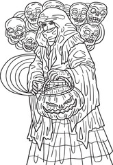Halloween Hooded Traveler Isolated Coloring Page  Generative AI