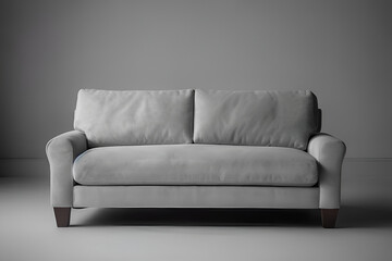 grey sofa couch in an empty room with a grey wall background 