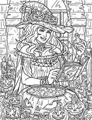 Halloween Witch with Potion Adults Coloring Page Generative AI