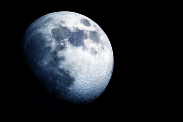 The moon is in space, on a dark background. Elements of this image furnished NASA.