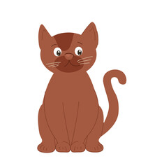 Obraz premium Cute brown kitten standing. Cat, domestic animal and pet stands and looks. Mascot or toy for kids. Sticker for social networks and messengers. Cartoon flat vector illustration