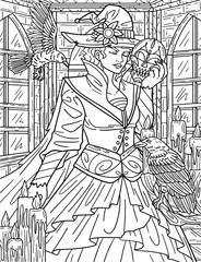 Halloween Woman with Mask Coloring Page for Adults Generative AI