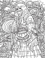 Halloween Hooded Traveler Adults Coloring Page Generative AI