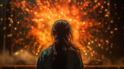 The Last Sunset: Captivating Ultra2ZS Silhouette Photoshoot of a Woman amidst Massive Fiery Explosion signaling the End of Life on Earth, Generative AI