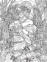 Halloween Dark Angel Coloring Page for Adults Generative AI