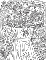 Halloween Wedding Gown Coloring Page for Adults Generative AI