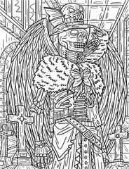 Halloween Skeleton Wings Coloring Page for Adults Generative AI
