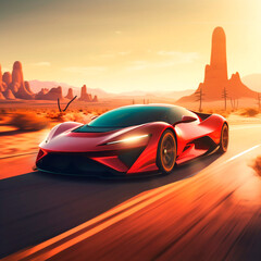 Obraz na płótnie Canvas Red car on the desert road
