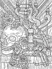 Halloween Skull Candelabra Adults Coloring Page Generative AI