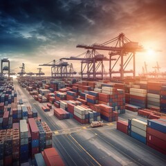 Logistics and transportation. Containers in port. generative ai