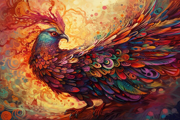 Illustration of firebird in colorful style