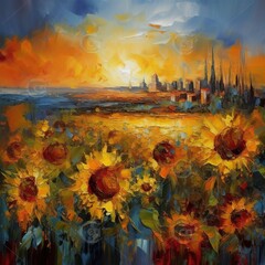sunflower fields, contemporary art, and poetic scenery. generative AI