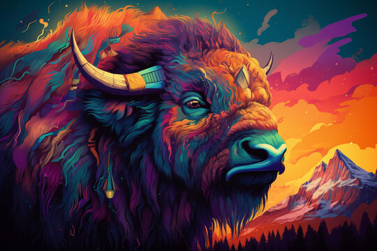 Illustration of buffalo in colorful style
