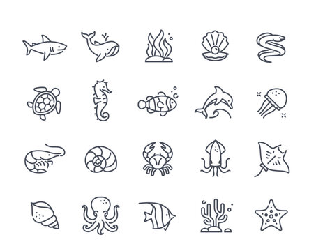 Sea inhabitants icons