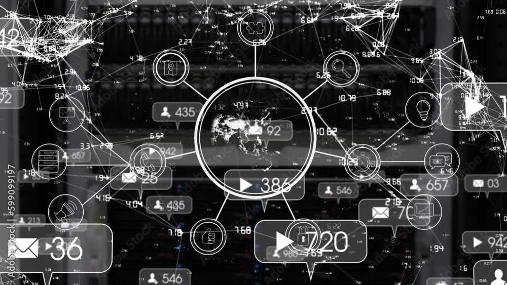 Poster animation of media icons and data processing over server
