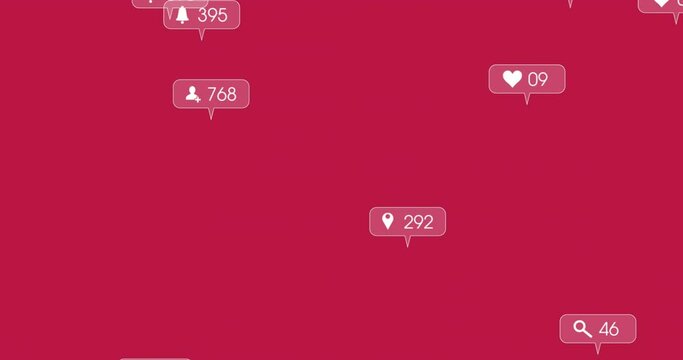 Animation of media icons on pink background