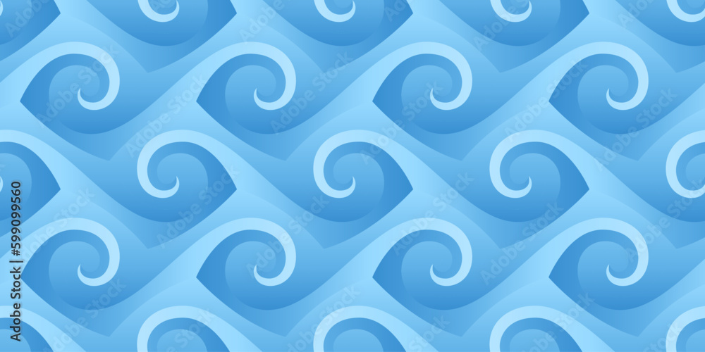 Wall mural Blue seamless curly waves pattern vector illustration